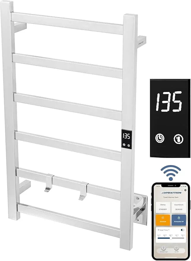 Smart Wireless Electric Towel Warmer | Blade Thin 6 Bar Design | Hardwired & Plug-in | Alexa & Google Home Compatible | Polished Finish - ModernBath
