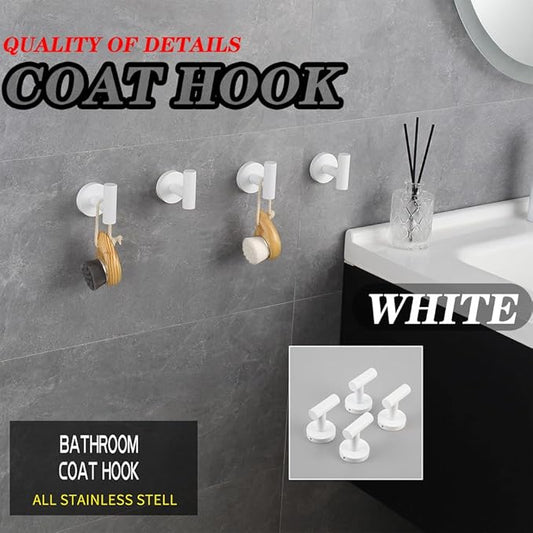 GERZWY Stainless Steel Towel Hook Wall Mounted Robe Coat Hook Heavy Duty Luxury Hooks for Bathroom Hotel 4 Pack, White