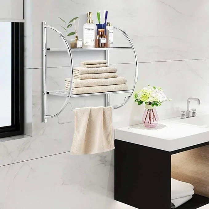 Tangkula Wall Mount 2 Tier Bathroom Shelf with Bars, 18" W X 10" D X 22" H, Home Toilet Double Layer Rustproof Chrome Shelf - ModernBath