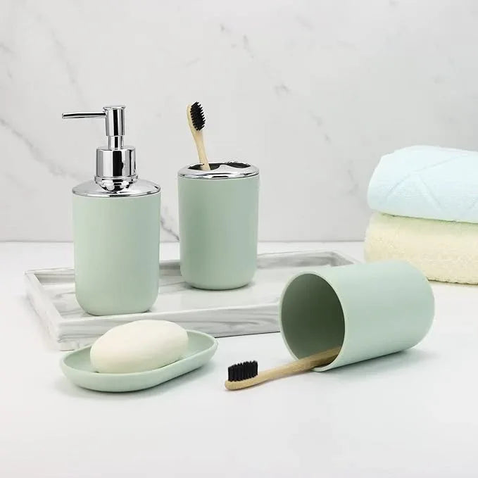 IMAVO Bathroom Accessories Set,Green Bathroom Set,7 Pieces Bathroom Accessory Set,Tray,Toilet Brush,Trash Can for Bathroom Décor and Housewarming Gifts - ModernBath