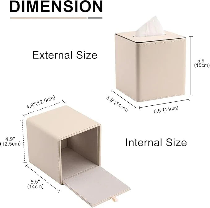 KINGFOM Leather Tissue Box Cover – Square Modern PU Leather Tissue Holder, Cube Tissue Dispenser for Home, Office, Bedroom, Bathroom – Elegant Minimalist Style (Beige-Square) - ModernBath