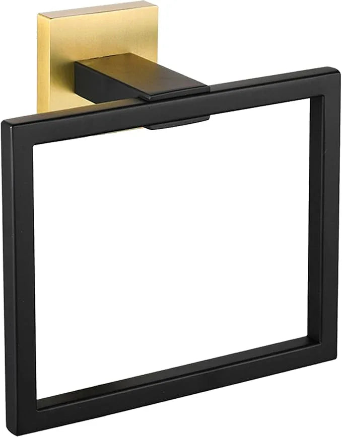 LANC Hand Towel Holder for Bathroom Wall Mount Matte Black and Brushed Gold Square Hand Towel Holder for Bath Lavatory SUS304 Stainless Steel Modern Style Shower Towel Towel Racks Hanger, A8896GK - ModernBath