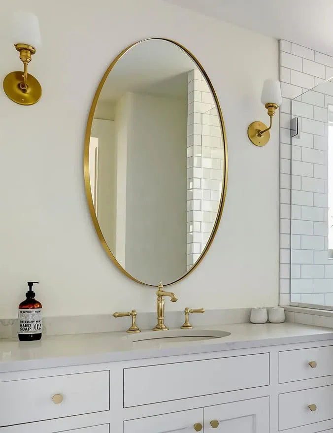 ANDY STAR Gold Oval Mirrors for Bathroom, 24x36 Inch Brushed Gold Stainless Steel Metal Framed Oval Wall Mirror, Modern Vanity Mirror Wall Mount Horizontal or Vertical - ModernBath