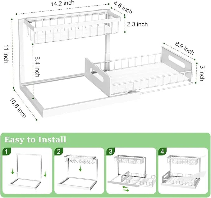 REALINN Under Sink Organizer, Pull Out Cabinet Organizer 2 Tier Slide Out Sink Shelf Cabinet Storage Shelves, Storage for Kitchen Bathroom, White, 2 Pack - ModernBath