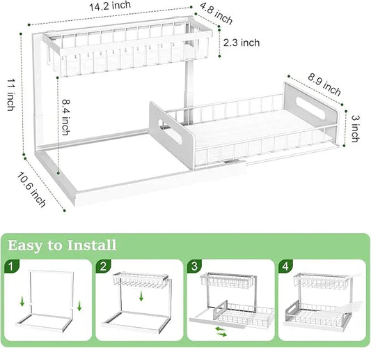 REALINN Under Sink Organizer, Pull Out Cabinet Organizer 2 Tier Slide Out Sink Shelf Cabinet Storage Shelves, Storage for Kitchen Bathroom, White, 2 Pack - ModernBath