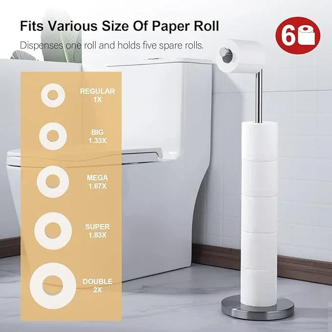 BAGNOLUX Bathroom Toilet Paper Holder Stand with Reserve, SUS304 Stainless Steel Rustproof Pedestal Tissue Roll Holder Heavy Duty, Brushed Nickel - ModernBath