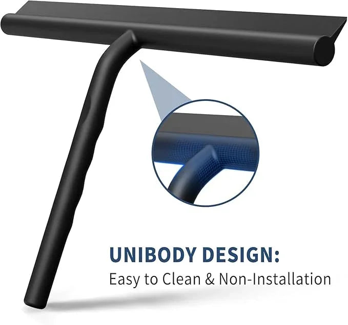 ecooe Silicone Shower Squeegee with Hanger, 13″/33cm Shower Glass Cleaner Wiper, Black Window Squeegee Scraper with Stainless Steel Core for Home Bathroom Kitchen Car Glass Doors - ModernBath