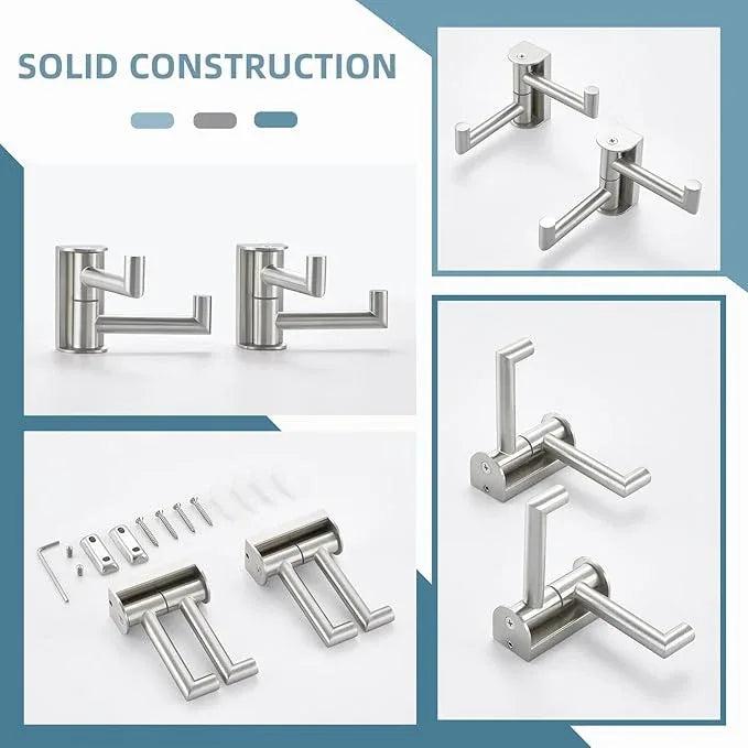 Angle Simple Swivel Towel Double Hook 2 Pack, Brushed Nickel 304 Stainless Steel Bathroom Robe Hook - ModernBath
