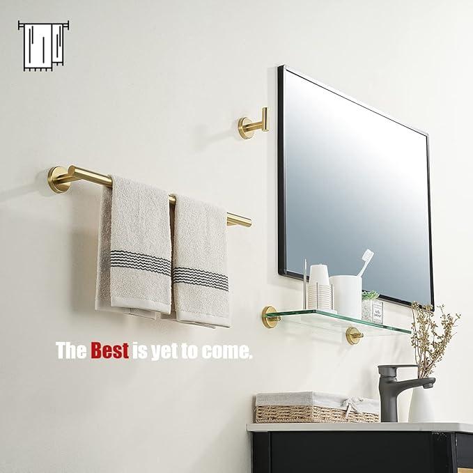 JQK Towel Bar Brushed Gold, 19 Inch 304 Stainless Steel Thicken 0.8mm Towel Rack Bathroom, Towel Holder Wall Mount, Useable Length 16 Inch TB110L16-BG - ModernBath