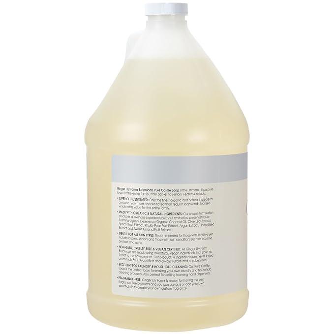 Ginger Lily Farms Botanicals Pure Castile Liquid Soap Refill, Fragrance-Free, 1 Gallon, All-Purpose Cleaner for Body, Face, Hair, Dishes, Laundry & Pets, Non-GMO, 100% Vegan & Cruelty-Free - ModernBath