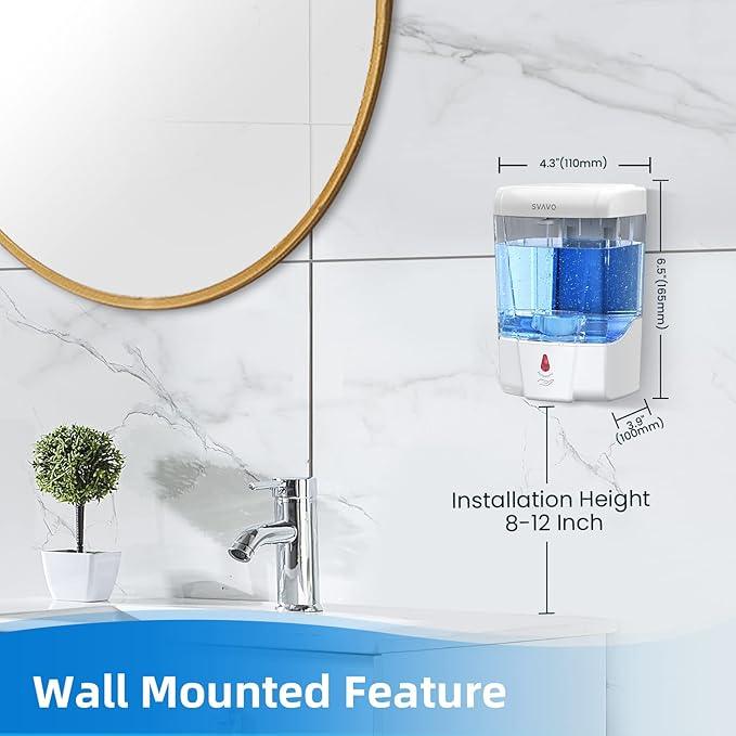 SVAVO Automatic Soap Dispenser Touchless, 21oz/600ml Soap Dispenser Wall Mount, Liquid Soap Dispensers for Hand Soap Refill, Bathroom, Kitchen, Household, Commercial Place, ABS Plastic White - ModernBath