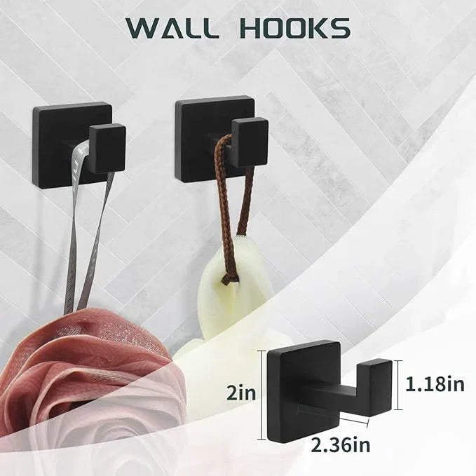 Matte Black Bathroom Hardware Set Towel Bar Set Black Bathroom Hardware Accessories Set with Towel Bars, Stainless Steel Wall Mounted Bathroom Towel Rack Set Square - ModernBath