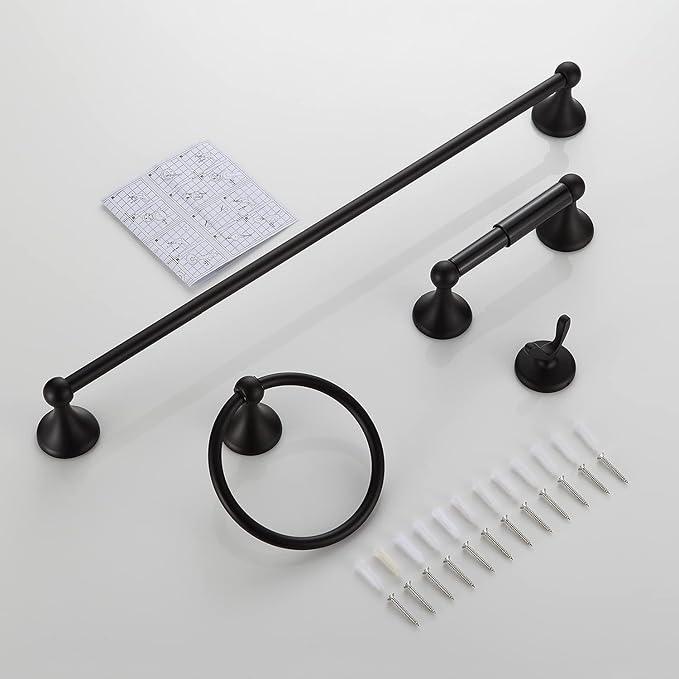BGL Bathroom Accessory Set, Matte Black Adjustable Expandable Towel Bar 4-Piece Bathroom Hardware Set Wall Mounted Robe Hook Toilet Paper Holder Towel Ring Towel Bar - ModernBath