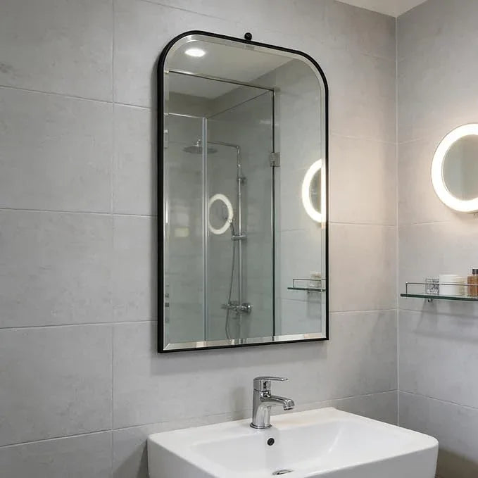 POZINO Rectangle Beveled Mirror, 24"x38" Black Vanity Mirror for Over Sink, Modern Rounded Bathroom Mirrors with Stainless Steel Frame, Oblong Mirrors for Bedroom Living Room Entryway Fireplace - ModernBath
