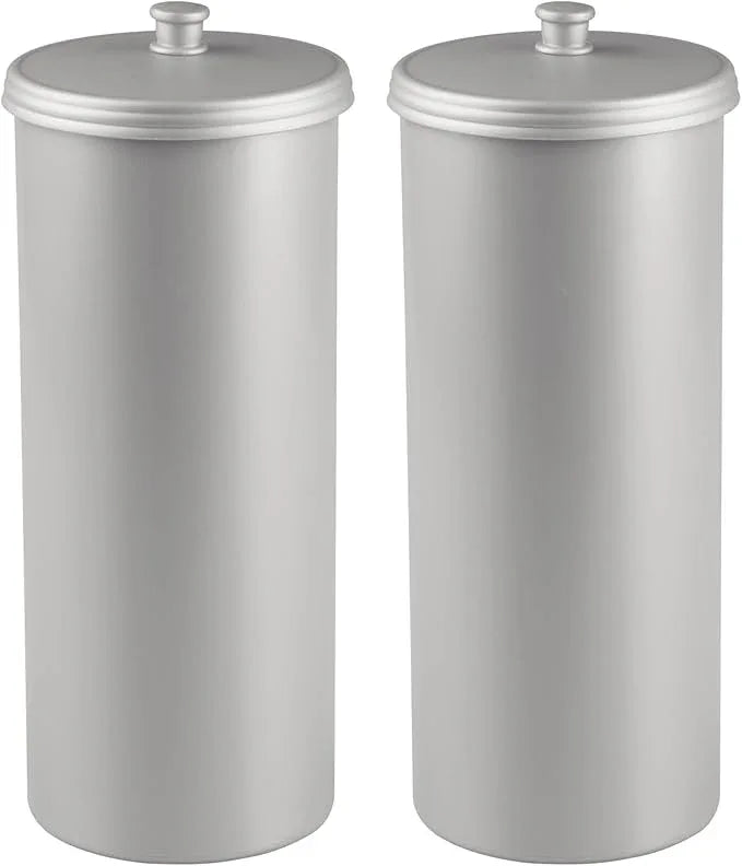 iDesign Freestanding Bathroom Toilet Paper Storage Holder with Lid for 3 Extra Rolls, 2-Pack, Silver - ModernBath