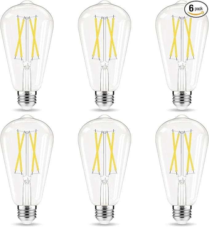 LED Edison Bulbs, E26 Bulb 60 watt Equivalent, Non-Dimmable, Cool White 4000K, ST58 Vintage Light Bulbs, 90+ CRI, 6W 600LM, E26 Medium Base, Clear Glass, 6 Pack - ModernBath