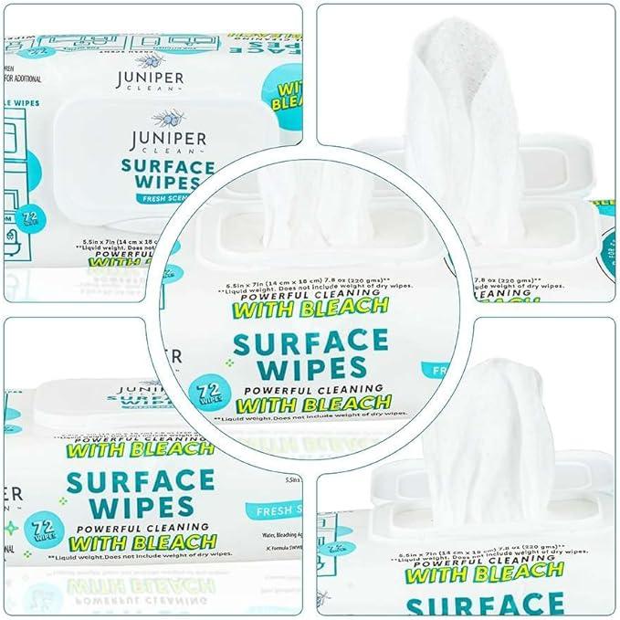 Juniper CLEAN 24 Pack Surface Cleaning Wipes with Bleach, All-Purpose Cleaner for Bathroom, Kitchen, Office, 1728 Count Soft Flow, Fresh Scent, Lint Free & Durable - ModernBath