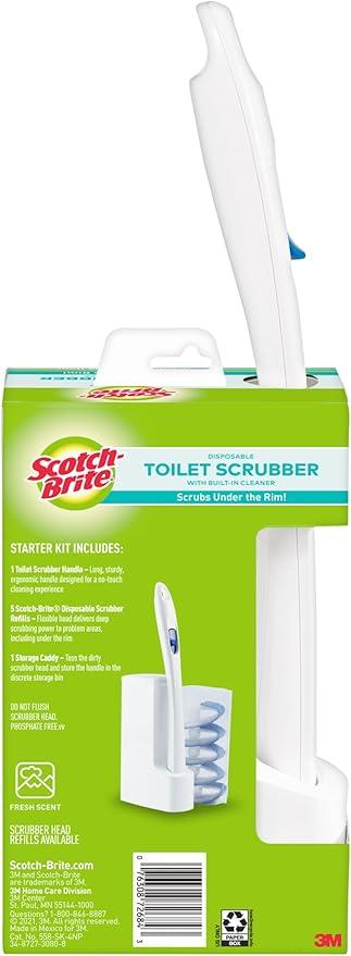 Scotch-Brite Disposable Toilet Scrubber Starter Kit, Disposable Refills with Built-In Bleach Alternative, Includes 1 Handle, Storage Caddy and 5 Refills - ModernBath