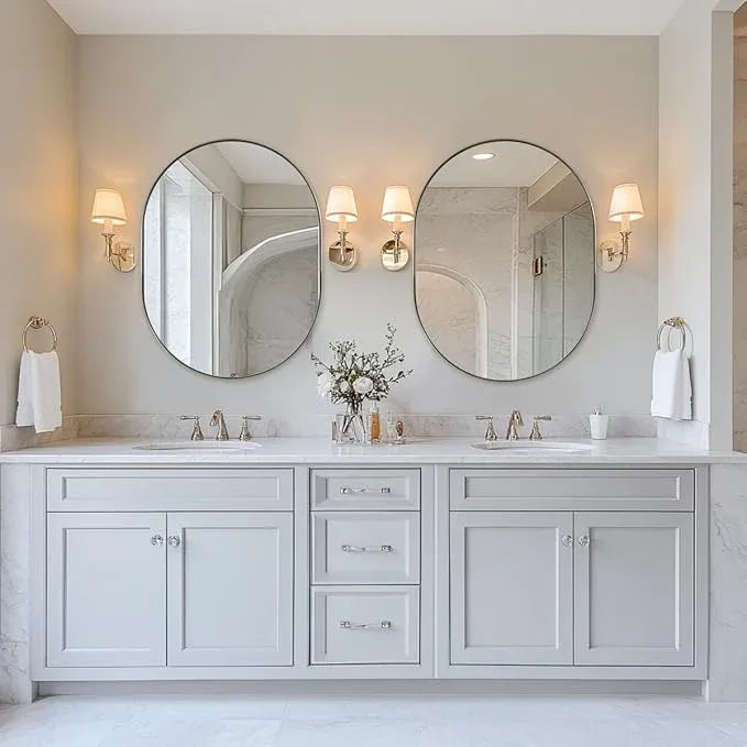 ANDY STAR 24x32’’ Oval Bathroom Mirror, Oval Nickle Mirror Pill-Shaped Design in Stainless Steel Metal Frame for Bathroom, Entryway, Living Room, Contemporary 1" Deep Wall Mount Vertical or Horizontal - ModernBath
