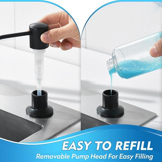 CREA Dish Soap Dispenser for Kitchen Sink,Built in Countertop Kitchen Soap Dispenser Set w./ 39" Tube 17oz Bottle Stainless Steel Pump,Matte Black Hand Soap Dispenser for Bathroom - ModernBath