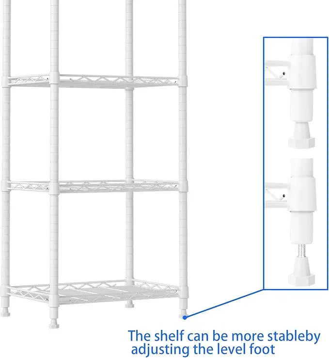 REGILLER 6 Wire Shelving Steel Storage Rack Adjustable Unit Shelves for Laundry Bathroom Kitchen Pantry Closet(White,11.7" D x 16.8" W x 63" H) - ModernBath