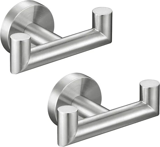 Angle Simple Towel Hook Brushed Nickel 2 PCS, SUS304 Stainless Steel Double Robe Hook, Bathroom Towel Holder, Wall Mount - ModernBath