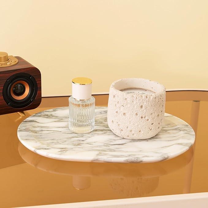 WANJINGYULE Natural Marble Decorative Tray Bathroom Counter Perfume Organizer Vanity Tray for Home Decor, Jewelry Candle, Coffee Table, Soap Holder Dresser Countertop Accessories 8"x11" Carrara - ModernBath