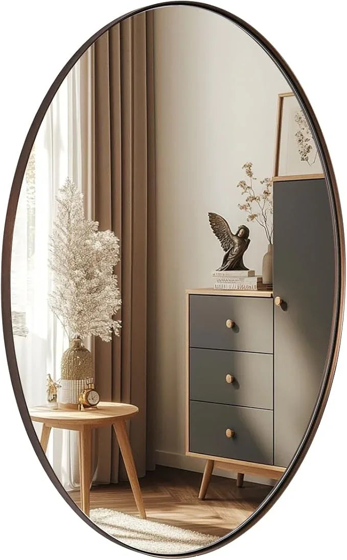 ANDY STAR Bronze 22x30 Oval Bathroom Mirror, Sturdy Stainless Steel Frame, Anti-Scratch Glass, Modern Brushed Bronze Finish, Easy Wall Mount - ModernBath