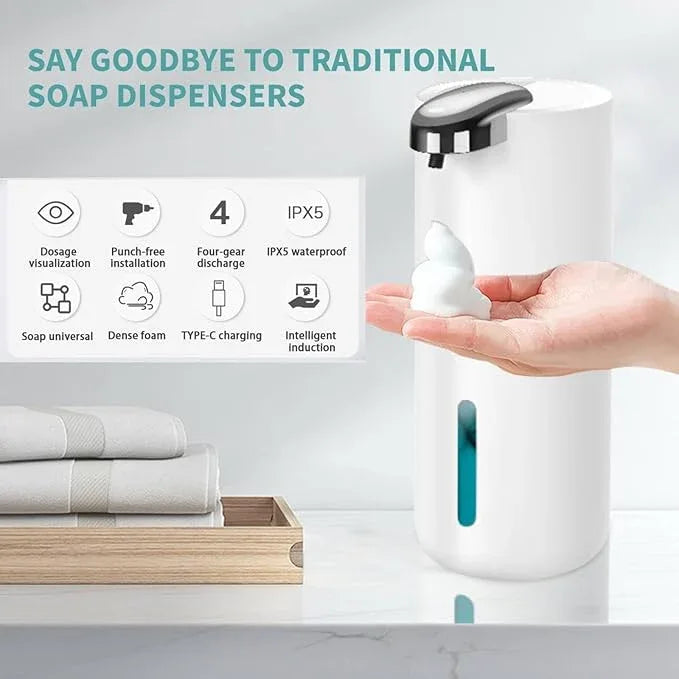 Automatic Touchless Foam Soap Dispenser - 13.5 oz USB Rechargeable, Electric Wall Mounted Motion Sensor Waterproof Pump for Bathroom Kitchen Dish Soap - ModernBath