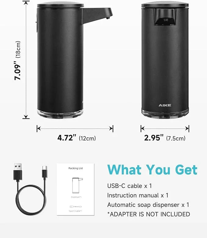AIKE SensePro Automatic Soap Dispenser Type-C Rechargable, Stainless Matte Black Coating 12.8 fl.oz. for Liquid Soap - ModernBath