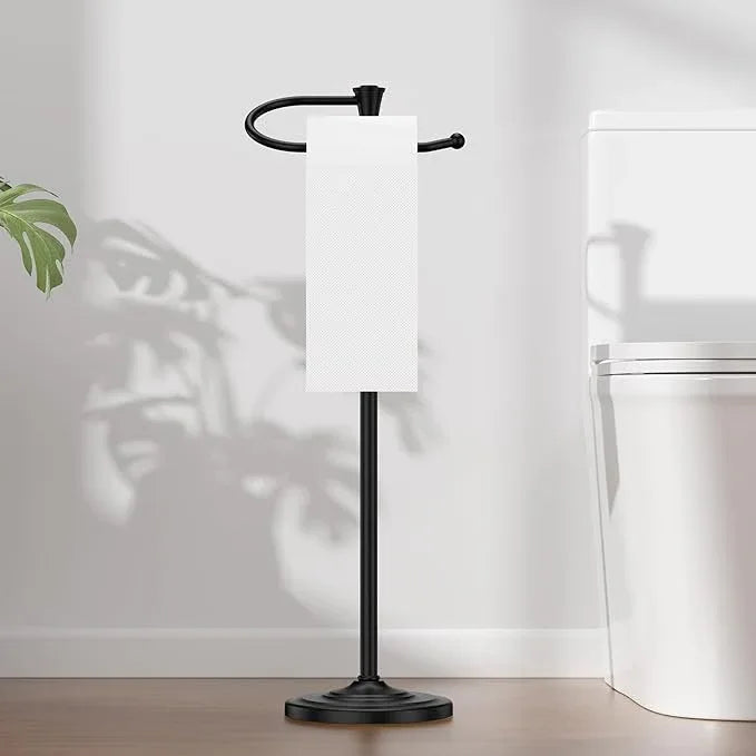 Toilet Paper Holder Free Standing, 25” H Stainless Steel Black Toilet Paper Stand, Weighted Base Floor Tissue Roll Holder for Bathroom,Toilet Roll Stand - ModernBath