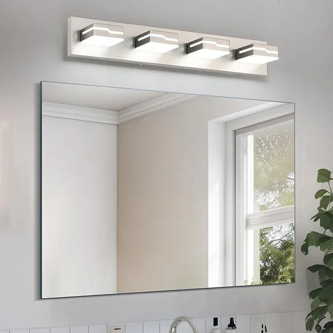 Merexcint LED Modern Bathroom Vanity Light Fixtures 4-Light, 25.5 inch Dimmable Nickel Vanity Lights for Bathroom Lighting Fixtures Over Mirror, with 350°Rotatable Acrylic Heads(White Light 5500K) - ModernBath