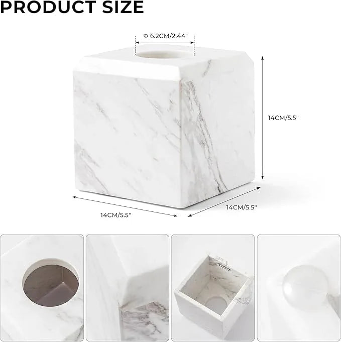 WORHE Tissue Box Cover Italy Natural Marble Heavy Duty Square Facial Toilet Paper Holder for Bathroom Living Room Bedroom Dresser Vanity Kitchen Minimalistic Office Home Decor Jazz White (WH014) - ModernBath