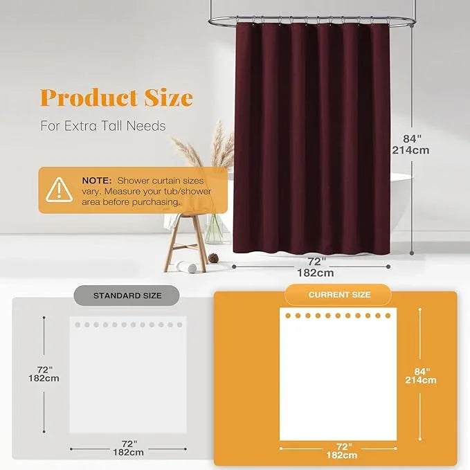 BTTN Fabric Shower Curtain, Linen Textured Heavy Duty Polyester Cloth Shower Curtain Set with Plastic Hooks, Burgundy, 72" W x 84" L (Pack of 1) - ModernBath