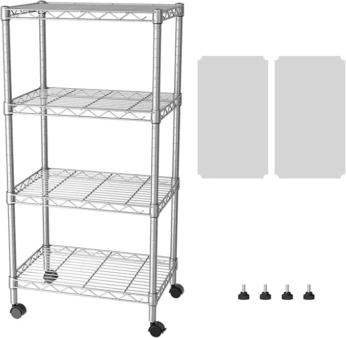 SINGAYE 4 Small Shelves Storage Shelf Wire Shelving Unit Metal Shelf Adjustable Organizers Storage Shelving with Wheels for Bathroom Laundry Room Kitchen Pantry - ModernBath