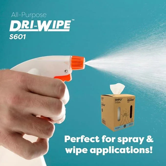 Dri-Wipe S601 by SMPLY Brands – All-Purpose Disposable Cleaning Wipes, 252 Wipes, Strong Alternative to Shop Towels & Paper Towels, 10" x 15" Center-Pull Sheets - ModernBath