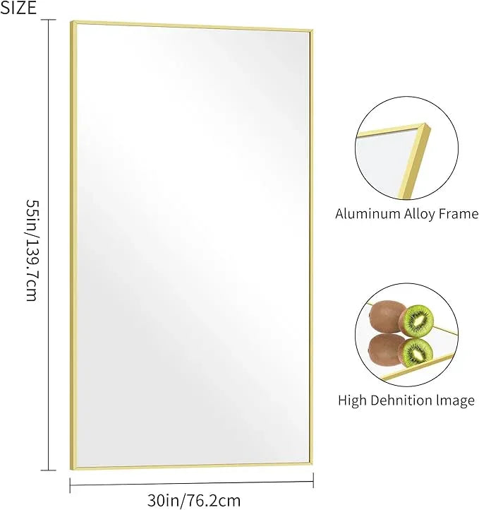 COFENY 30x55In Gold Bathroom Mirror for Wall, Brushed Gold Rectangle Mirrors with Metal Frame, Bathroom Rectangular Mirror Modern Wall Mirror for Bedroom Living Room, Hangs Horizontal or Vertical - ModernBath
