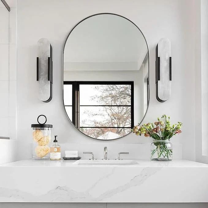 ANDY STAR Chrome Oval Mirror 26x38’’ Pill-Shaped Mirror Chrome Metal Framed for Bathroom Vanity in 1 Inch Stainless Steel Meatl Frame Anti-Rust Wall-Mounted Vertically/Horizontally - ModernBath