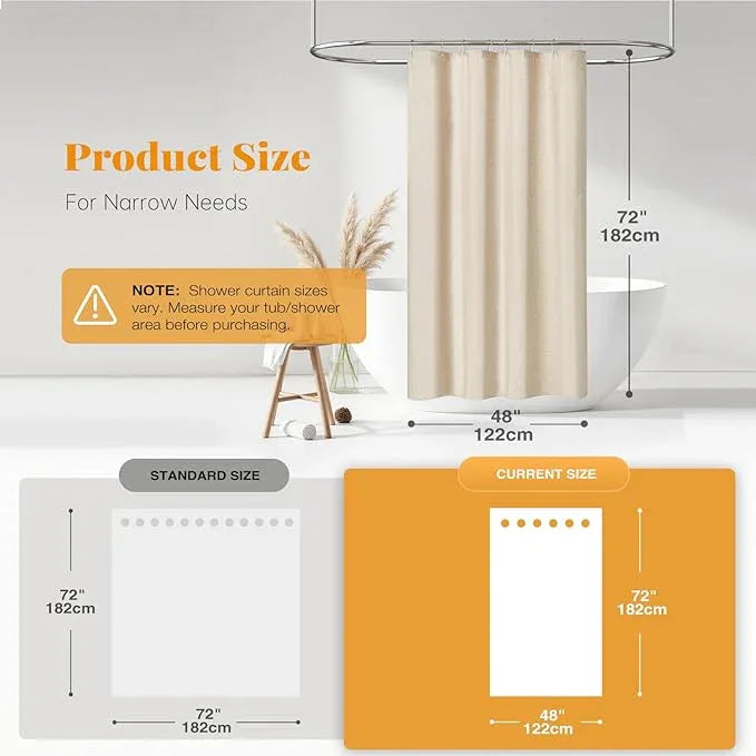BTTN Stall Fabric Shower Curtain - 48x72 Inch Narrow Linen Textured Heavy Duty Shower Curtain Set with 8 Plastic Hooks, Hotel Spa Luxury Small Waterproof Bath Curtains for Bathroom - Cream/Beige - ModernBath