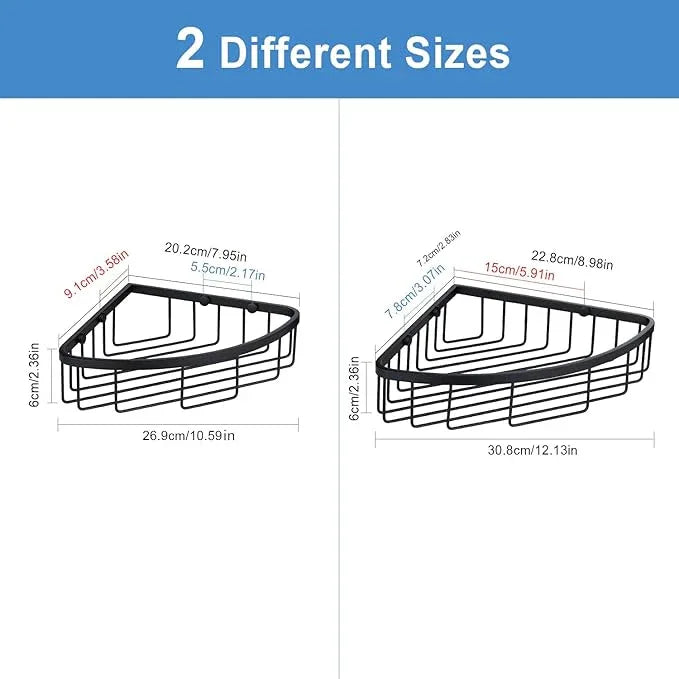 [2 Pack] Corner Shower Caddy Shelf Organizer, Stainless Steel Heavy Duty Rust-Proof Shampoo Holder, Wall Mounted Storage Rack for Bathroom & Kitchen, Matte Black - ModernBath