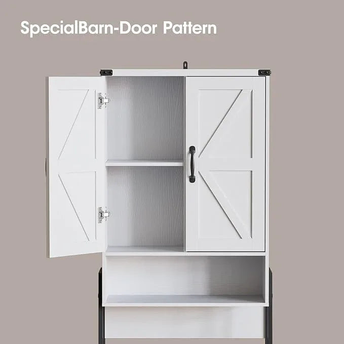 Over The Toilet Storage Cabinet with 2-Door Design Bathroom Organizers and Storage with Anti-Tip Device Over Toilet Organizer with Shelves for Bathroom,Restroom,Laundry White - ModernBath
