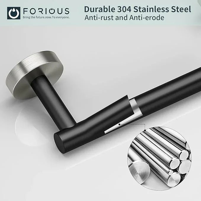 FORIOUS Toilet Paper Holder Wall Mount, Stainless Steel Rustproof Double Post Pivoting Tissue Roll Holder for Bathroom, Cmmercial Toilet Paper Dispenser, Matte Black & Stainless Steel - ModernBath
