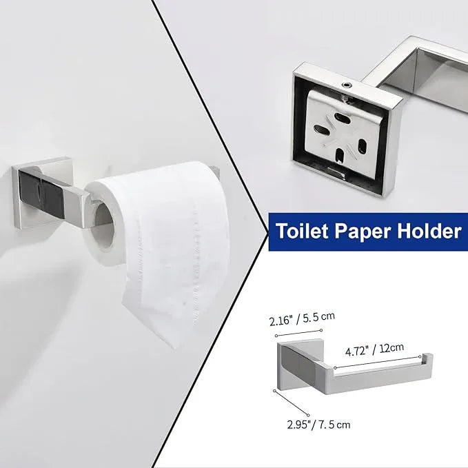 TASTOS 5-Piece Bathroom Hardware Set Wall Mounted Bathroom Accessory Set, Premium Stainless Steel Robe Hook Toilet Paper Holder 24-Inch Towel Bar (Polished) - ModernBath