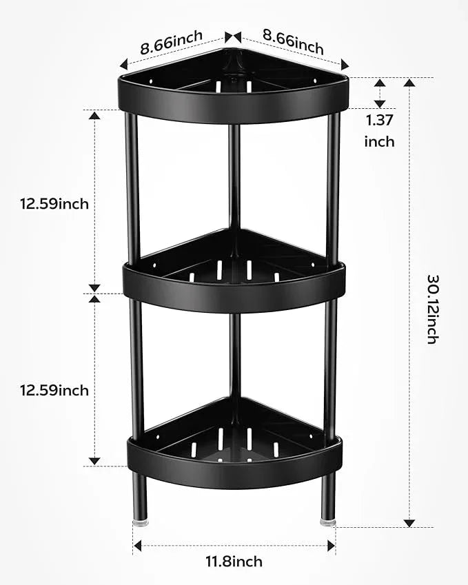Nieifi Corner Shower Caddy Stand-3 Tier Rustproof Anodized Aluminum Standing Shower Organizer-Shower Caddy Corner-Dual Stability to Anti-Shaking-Height-Adjustable Legs for Uneven Surfaces-Black - ModernBath