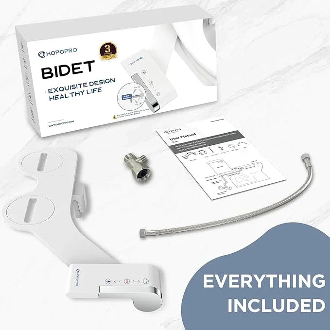 HOPOPRO Bidet Attachment for Toilet, Non-Electric Bidet Ultra-Slim Dual Nozzle (Feminine/Rear Wash), Cold Water Bidets Sprayer for Existing Toilets with Adjustable Pressure Control 1-Min Install - ModernBath