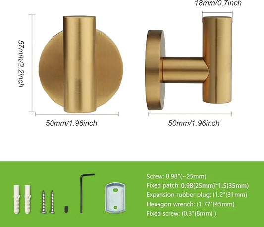 TUNNY 3 Pack Round Bathroom Towel Hooks - Champagne Gold Robe & Coat Hooks for Bathroom & Bedroom - ModernBath