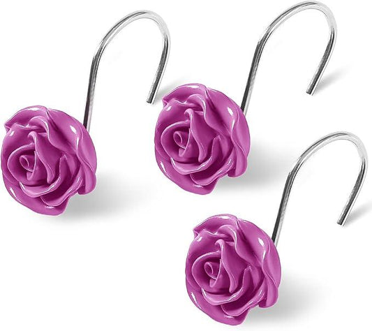 Litabel Rose Flower Shower Curtain Hooks 12PCS,Home Decorative Burgundy Rose Shower Curtain Hooks Metal Rustproof Cute Rose Flower Shower Hooks Rings Bathroom Shower Rods Decoration Accessories - ModernBath