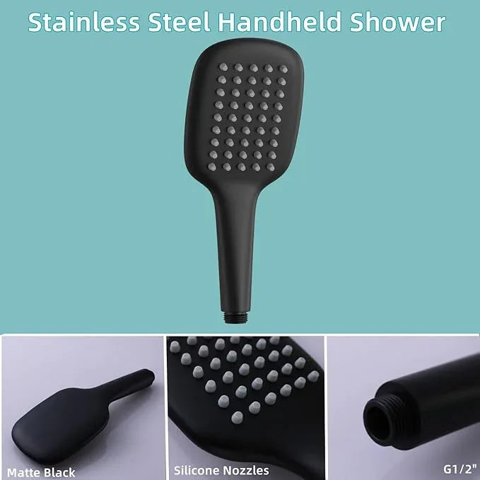 HONGTONGSOWER Matte Black Handheld Shower Head with Long Hose and Brass Holder All Metal Hand Held Shower Head High Pressure Handheld Shower Head Set - ModernBath