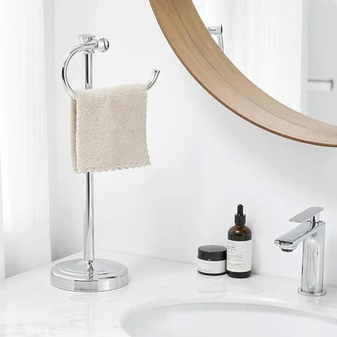 BESy 17 Inch Polished Chrome Stand Towel Bar Hanger Hand Towel Bar Bathroom Vanity Countertop Towel Holder Free Standing Stainless Steel Towel Ring Hardware Accessories Towel Rack - ModernBath