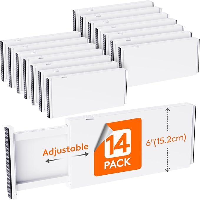Lifewit 14 Pack Drawer Dividers Plastic 6" High, 13.5-22" Adjustable Drawer Organizers for Clothes, Expandable Dresser Separators in Bedroom/Bathroom/Kitchen/Fridge/Office Organization and Storage - ModernBath